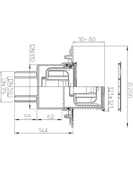 Traps DN50/75/110 vertikāls NT rāmis