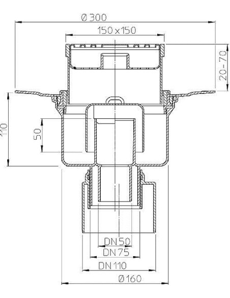 Traps DN50/75/110/160 vertikāls 1.8l/s