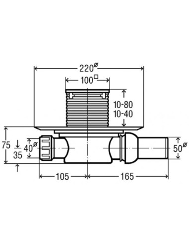 Dušas traps DN50 (100x100), horizotāls