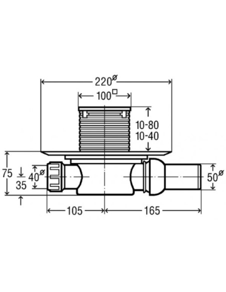 Dušas traps DN50 (100x100), horizotāls