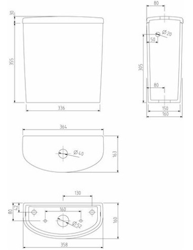 Nova Pro ovāla tvertne 6/3l ar pievadu no sāna