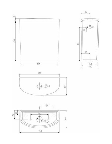 Nova Pro ovāla tvertne 6/3l ar pievadu no sāna Nova Pro ovāla tvertne 6/3l ar pievadu no sāna