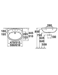 7G1155 Saval 2.0 izlietne 600x455mm uzstādīšanai ar skrūvēm vai kronšteiniem, skrūves un kronšteini nav iekļauti komplektācijā 2