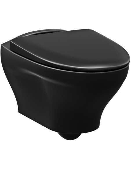 Piekaramais tualetes pods Estetic, Hygienic Flush mala, vāks ar Soft Close/Quick Release, Ceramicplus melns