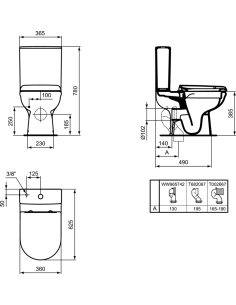 Ideal Standard EXACTO grīdas klozetpoda komplekts ar skalošanas kasti 4/2.5l un Soft-Close vāku 2