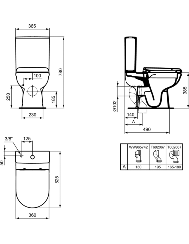 Ideal Standard EXACTO grīdas klozetpoda komplekts ar skalošanas kasti 4/2.5l un Soft-Close vāku