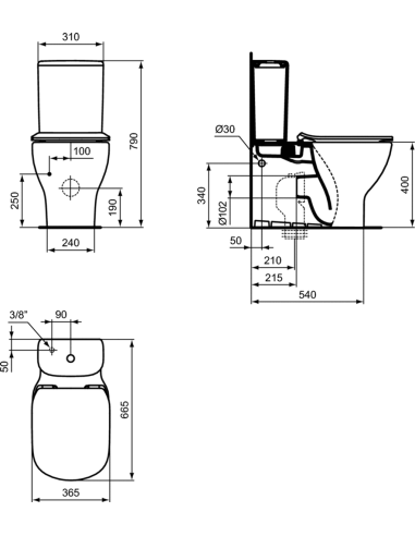 Ideal Standrt TESI grīdas klozetpods ar skalošanas kasti un Soft-Close vāku