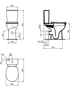 Ideal Standard Eurovit+ skalojašanas kaste grīdas klozetpodam, 4.5/3 L 2