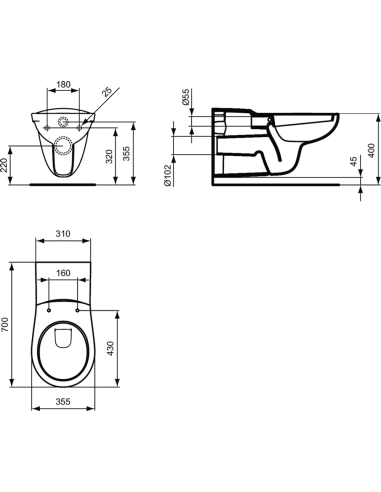 Ideal Standard CONTOUR 21 piekaramais klozetpods, cilvēkiem ar kustību traucējumiem