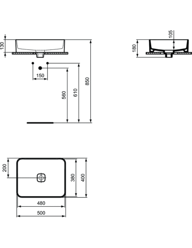 Ideal Standard STRADA II izietne uz virsmas 500x400x180mm (h)