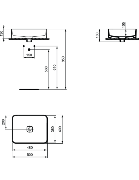 Ideal Standard STRADA II izietne uz virsmas 500x400x180mm (h) Ideal Standard STRADA II izietne uz virsmas 500x400x180mm (h)
