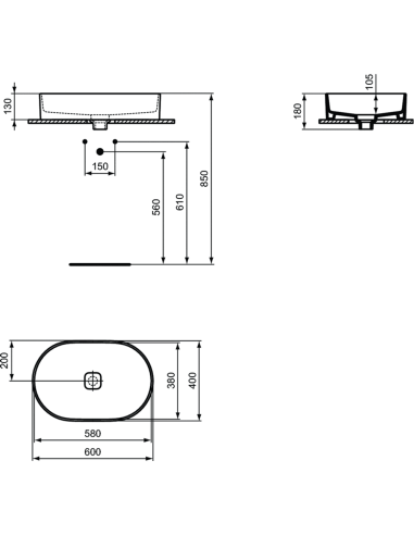 Ideal Standard STRADA II izietne uz virsmas 600x400x180mm (h)
