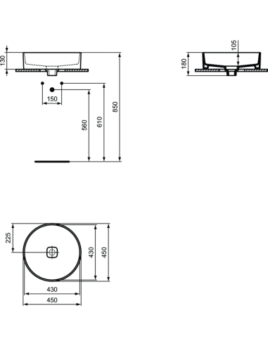 Ideal Standard STRADA II izietne uz virsmas 450x450x180mm (h)