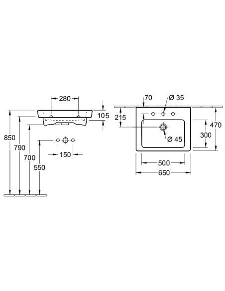Villeroy&Boch Subway2.0 izlietne 65x47cm, kvadrātveida, balta