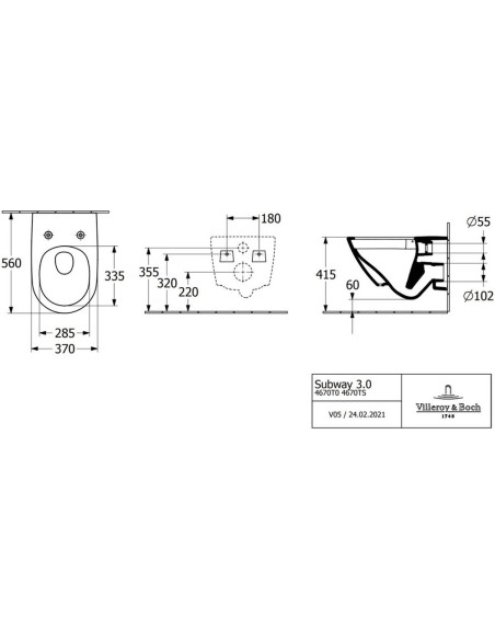 Subway 3.0 Rimless pods ar QR/SC vāku, stiprināms pie sienas, 370x560mm, TwistFlush, SupraFix, balts