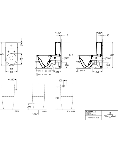 Subway 3.0 poda apakša, Rimless, 370x710mm, universāls izvads, TwistFlush, SupraFix, balts