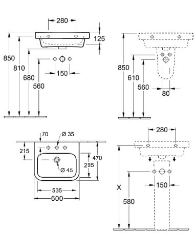 Villeroy&Boch Architectura izlietne 60x47cm, balta