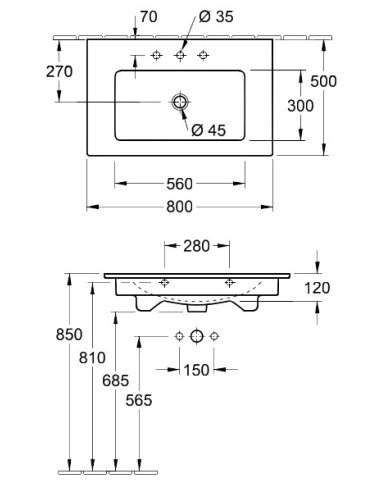 Villeroy&Boch Venticello izlietne 80x50cm, kvadrātveida, balta