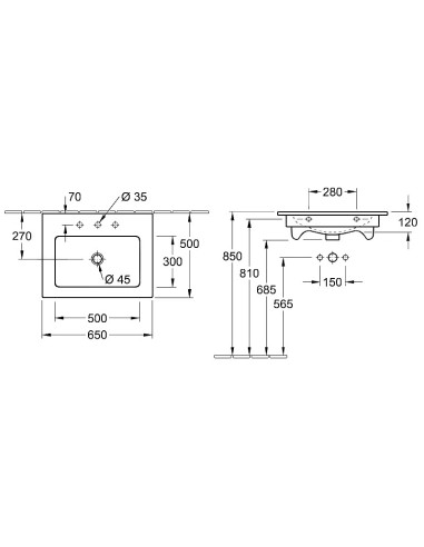 Villeroy&Boch Venticello izlietne 65x50cm, kvadrātveida, balta