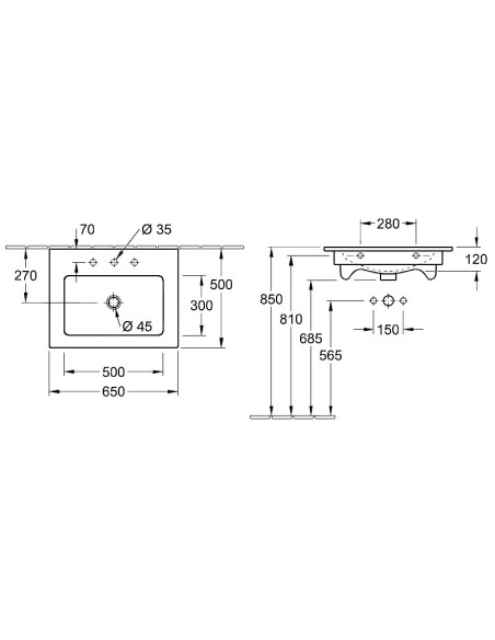 Villeroy&Boch Venticello izlietne 65x50cm, kvadrātveida, balta