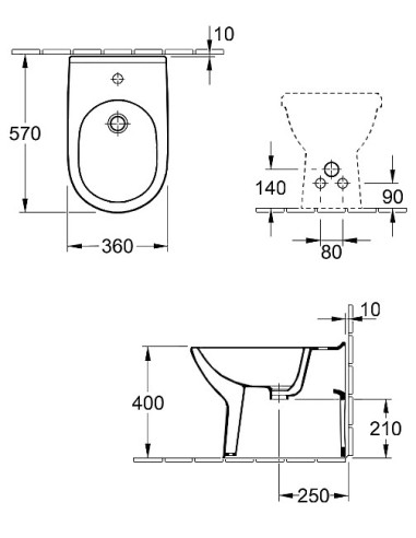 Villeroy&Boch O.Novo grīdas bidē 36x56cm, sienas izvads, balts