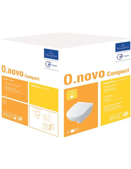 Villeroy&Boch O.Novo Compact sienas WC komplekts, SoftClose vāks, balts