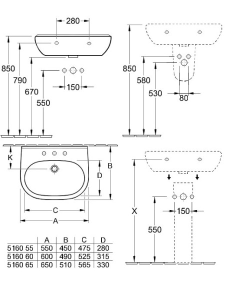 Villeroy&Boch O.Novo izlietne 60x49cm, balta