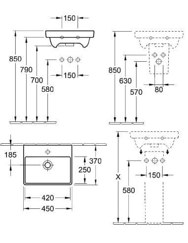 Villeroy&Boch Avento izlietne 45x37cm, kvadrātveida, balta