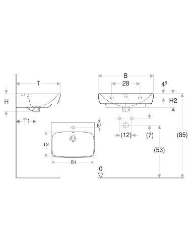 Geberit Selnova izlietne 55x44cm kvadrātveida