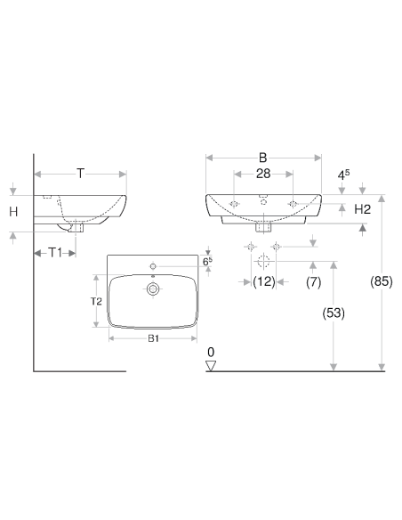 Geberit Selnova izlietne 55x44cm kvadrātveida