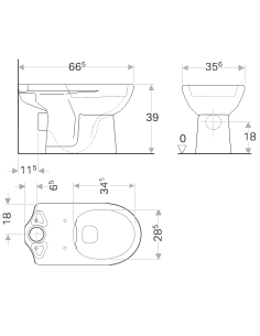 Geberit Selnova WC apakša ar horizontālu izvadu, Rimfree 2