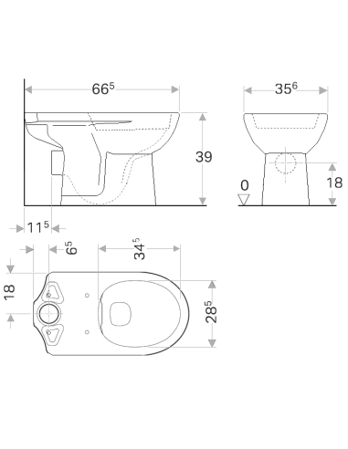 Geberit Selnova WC apakša ar horizontālu izvadu, Rimfree