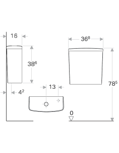 Geberit Selnova cisterna ar pievadu no apakšas, kvadrātveida 2