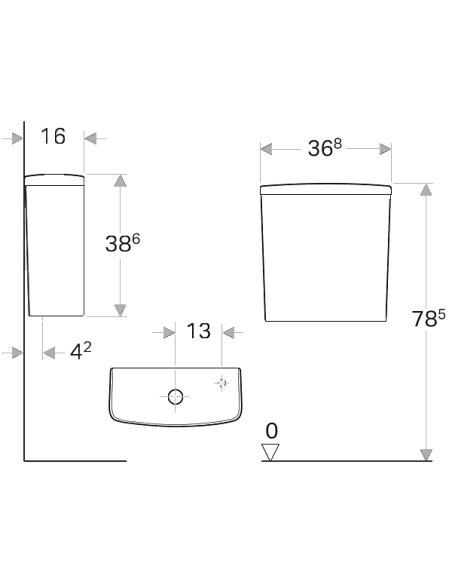 Geberit Selnova cisterna ar pievadu no apakšas, kvadrātveida
