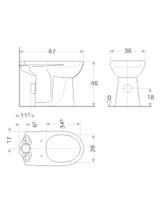 Geberit Selnova Comfort WC apakša cilvēkiem ar kustību ierobežojumiem paaugstināts modelis, sēdvietas augstums 46cm 2