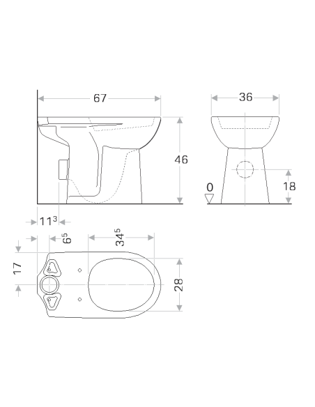 Geberit Selnova Comfort WC apakša cilvēkiem ar kustību ierobežojumiem paaugstināts modelis, sēdvietas augstums 46cm