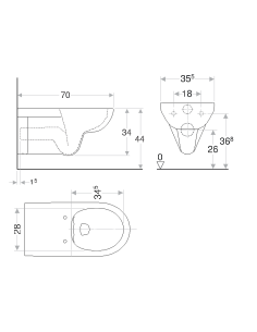 Geberit Selnova Comfort sienas WC cilvēkiem ar kustību ierobežojumiem Rimfree, pagarināts modelis 70cm 2