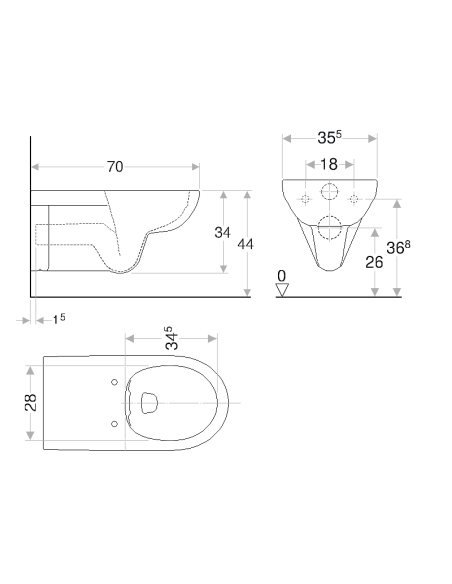 Geberit Selnova Comfort sienas WC cilvēkiem ar kustību ierobežojumiem Rimfree, pagarināts modelis 70cm