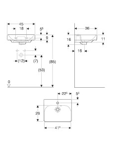 Izlietne Smyle taisnstūrveida 45x36, asimetriska pārplūde 2