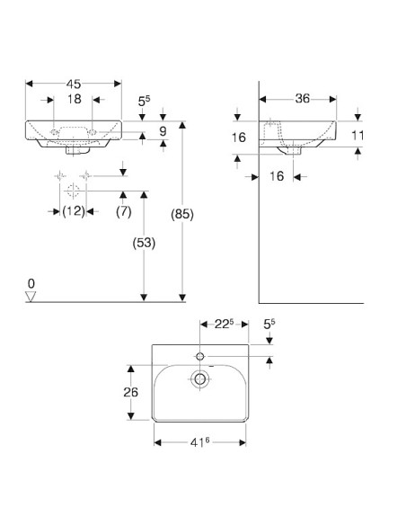 Izlietne Smyle taisnstūrveida 45x36, asimetriska pārplūde