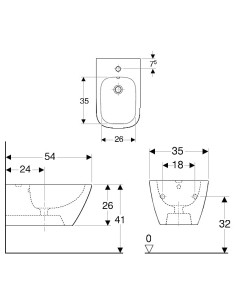 Geberit Smyle taisnstūrveida pie sienas piestiprināms bidē 35x54 2