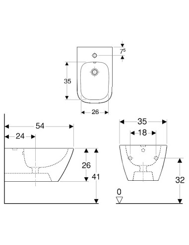 Geberit Smyle taisnstūrveida pie sienas piestiprināms bidē 35x54