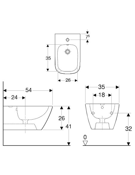 Geberit Smyle taisnstūrveida pie sienas piestiprināms bidē 35x54