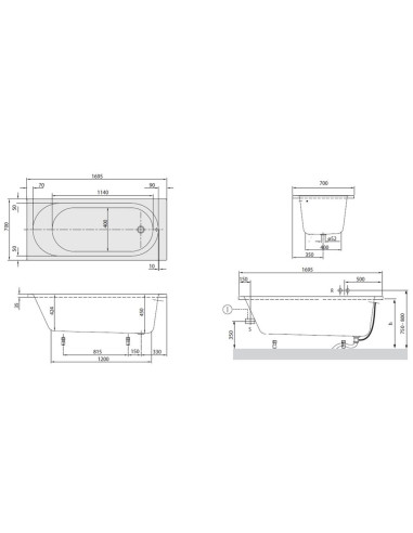 O.Novo vanna, 1700x700, balts akrils