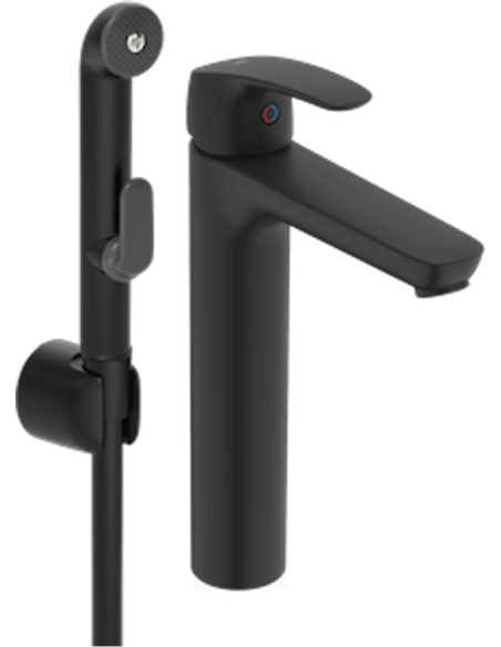 Safira izlietnes jaucējkrāns ar bidē dušu, bez noteces aizvara, matēts melns Safira izlietnes jaucējkrāns ar bidē dušu, bez noteces aizvara, matēts melns