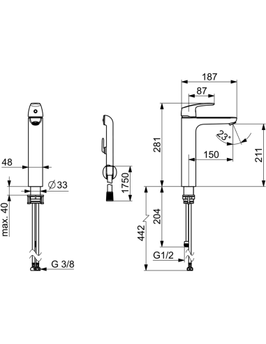 Safira izlietnes jaucējkrāns ar bidē dušu, bez noteces aizvara, matēts melns