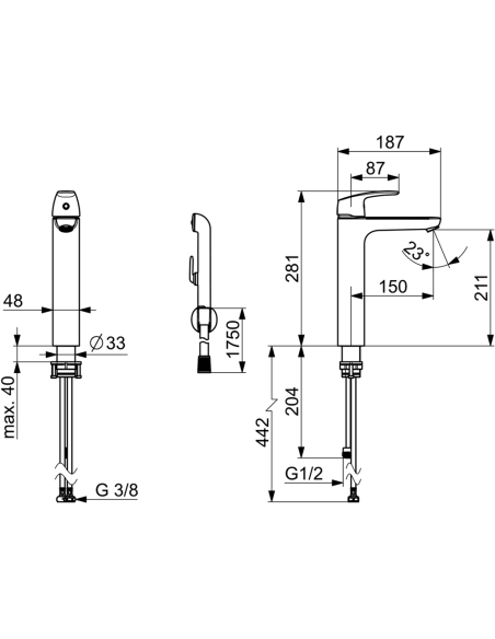 Safira izlietnes jaucējkrāns ar bidē dušu, bez noteces aizvara, matēts melns Safira izlietnes jaucējkrāns ar bidē dušu, bez noteces aizvara, matēts melns
