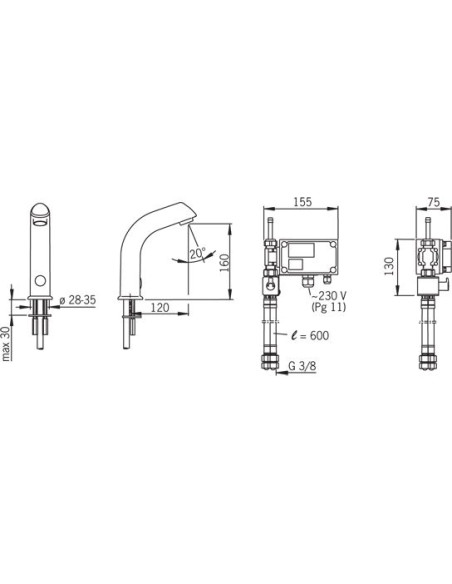Oras Electra 6204 bezkontakta izlietnes jaucējkrāns, 230V elektroenerģijas barošana