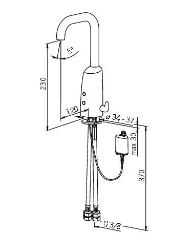 Oras Electra 6330FZ bezkontakta, Bluetooth izlietnes maisītājs ar paaugstinātu izteku, 6V barošana
