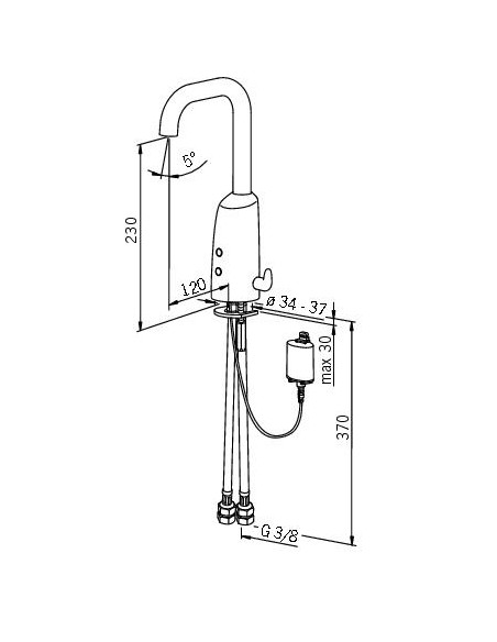 Oras Electra 6330FZ bezkontakta, Bluetooth izlietnes maisītājs ar paaugstinātu izteku, 6V barošana